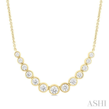 1 Ctw Graduated Bezel Set Round Cut Diamond Smile Necklace in 14K Yellow Gold